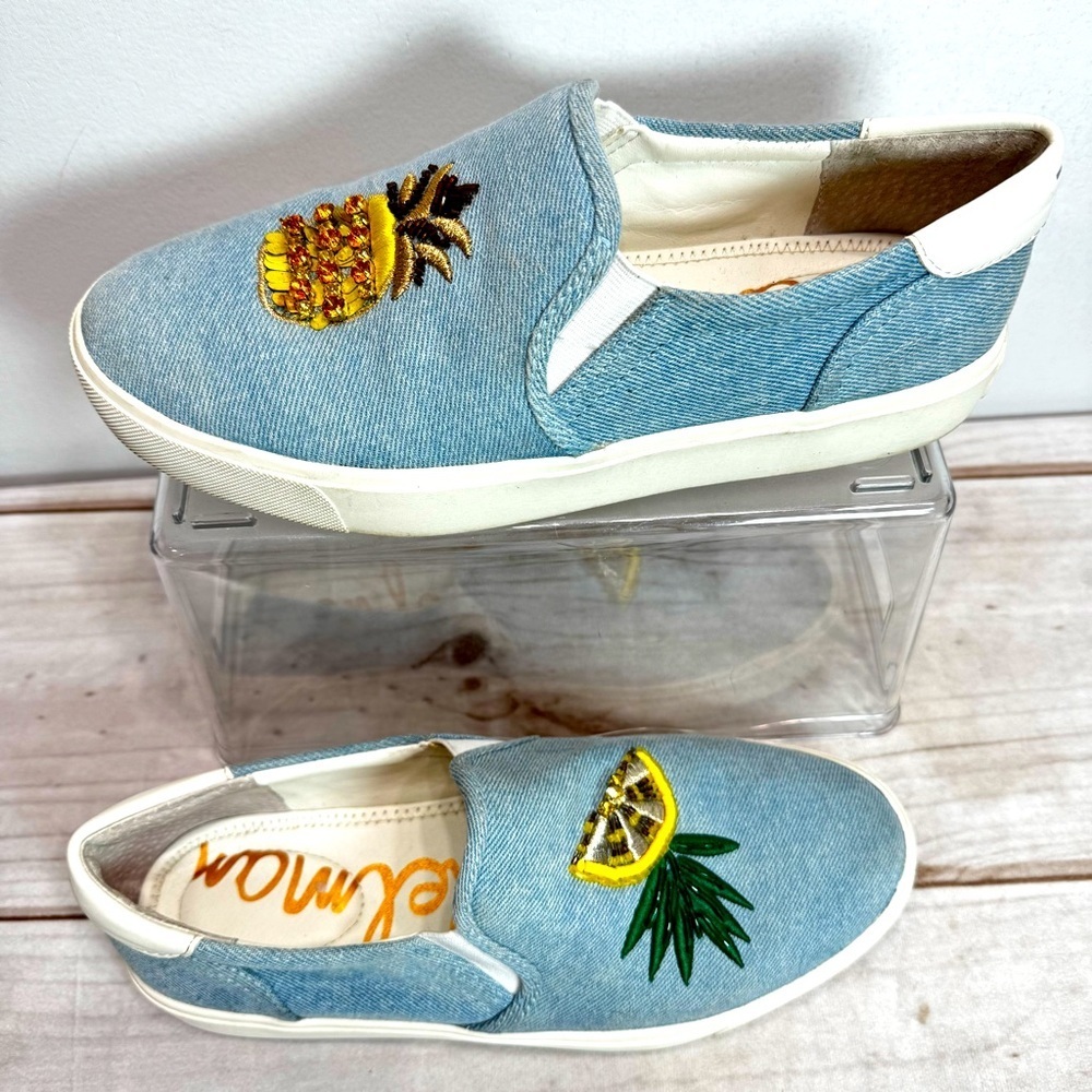Sam Edelman Evelina Sneakers Island Luxe Beaded Pineapple Slip On Pastel Blue 37